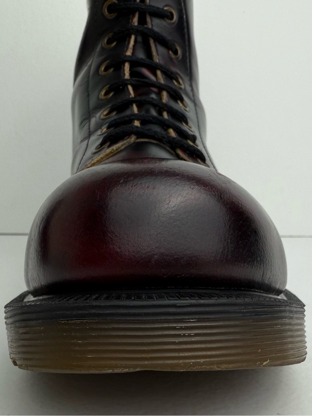 Vintage Dr. Martens 10 Eye Oxblood Red Black Rub Off Steel Toe MIE Boots UK 5 - Picture 10 of 16